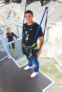 Dan Carter prepares to do a backwards Nevis Arc swing